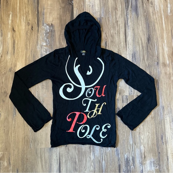 VTG Y2K 2000s Cashmere Like Black Southpole Studded Hoodie Sweater - Picture 4 of 9